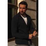 Kareli Siyah Renk Torba Cep Slim Fit Erkek Triko Ceket