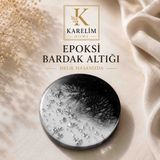 Karelim Home 4 Lü Epoksi Bardak Altlığı Gümüş Varaklı Özel Seri - 000-Siyah