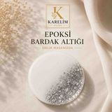 Karelim Home 4 Lü Epoksi Bardak Altlığı Gümüş Varaklı Özel Seri - Açık Beyaz