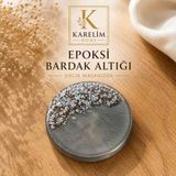 Karelim Home 4 Lü Epoksi Bardak Altlığı Gümüş Varaklı Özel Seri - Gri