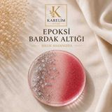 Karelim Home 4 Lü Epoksi Bardak Altlığı Gümüş Varaklı Özel Seri - Kırmızı