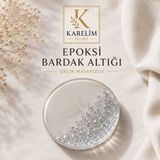 Karelim Home 4 Lü Epoksi Bardak Altlığı Gümüş Varaklı Özel Seri - Şeffaf