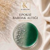 Karelim Home 4 Lü Epoksi Bardak Altlığı Gümüş Varaklı Özel Seri - Terracota - Koyu Yeşil