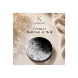 karelim home 4’lü Epoksi Bardak Altlığı Gümüş Varaklı Siyah