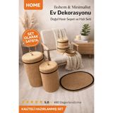 karelim home BOHEM EV TEKSTİLİÇok amaçlı hasır sepet seti dekoratif sepet kirli sepeti saksılık hasır halı