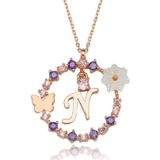 Karem Jewellery Manolya Çiçeği N Harfi 14 Ayar Rose Altın Kaplama Kadın Kolye