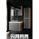 Karen Banyo 80 cm Dallas Aynalı Somono Meşe Antrasit Takım Banyo Dolabı