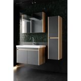 Karen Banyo Dallas 80 Cm Lavabolu, Aynalı Banyo Dolabı, Lavabo Dahil, Boy Dolabı Dahil, S.meşe-Antrasit Antrasit