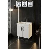 Karen Banyo Ege 60 Cm, Lavabolu Alt Banyo Dolabı, Kapaklı Banyo Alt Dolabı, Seramik Lavabo Dahil Teşhir