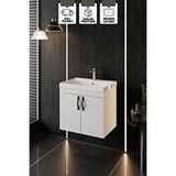 KAREN BANYO Ege 60 Cm, Lavabolu Alt Banyo Dolabı, Kapaklı Banyo Alt Dolabı, Seramik Lavabo Dahil
