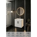 Karen Banyo Ege 60 Cm Led Aynalı, 2 Kapaklı Banyo Dolabı Seti, Seramik Lavabo Dahil, Led'li Beyaz