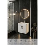 KAREN BANYO Ege 60 Cm Led Aynalı, 2 Kapaklı Banyo Dolabı Seti, Seramik Lavabo Dahil, Led'li