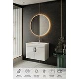 Karen Banyo Ege 80 Cm Led Aynalı, 2 Kapaklı Banyo Dolabı Seti, Seramik Lavabo Dahil, Led'li Beyaz
