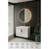 KAREN BANYO Ege 80 Cm Led Aynalı, 2 Kapaklı Banyo Dolabı Seti, Seramik Lavabo Dahil, Led'li