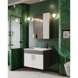 Karen Banyo Gümüş 65 Cm Lavabolu Banyo Dolabı Retro Gümüş-beyaz Lavabo Dahil Gümüş