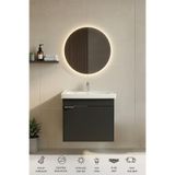 Karen Banyo Kasırga Antrasit 50 Cm, Led Aynalı, Banyo Dolabı Seti, Seramik Lavabo Dahil, Mdf, Led'li