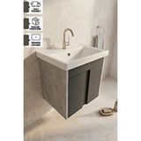 Karen Banyo Lavanta 50 Cm Lavabolu Alt Banyo Dolabı, Banyo Dolabı, Seramik Lavabo Dahil , Retro Gümüş-antrasit