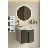 Karen Banyo Lavanta 50 Cm, Led Aynalı, Banyo Dolabı Seti, Seramik Lavabo Dahil, Mdf, Led'li Antrasit