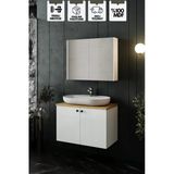 Karen Banyo Liva 80 Cm Tezgahlı, Aynalı Banyo Dolabı Seti, Seramik Lavabo Dahil, Beyaz, Mdf