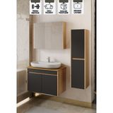 Karen Banyo Luna 80 cm Tezgahlı, Aynalı Banyo Dolabı Seti, Seramik Lavabo Dahil