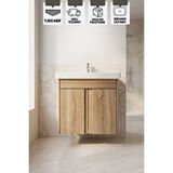 Karen Banyo Magma Sonomo 50 Cm, Lavabolu Alt Banyo Dolabı, Kapaklı Banyo Dolabı, Seramik Lavabo Dahil Sonomo Mdf Meşe