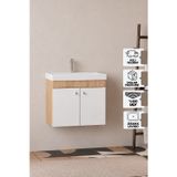 Karen Banyo Milano 60 Cm, Lavabolu Alt Banyo Dolabı, Kapaklı Banyo Dolabı, Seramik Lavabo Dahil, Mdf