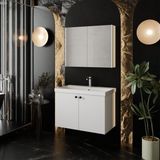 Karen Banyo Mimoza 80 cm Beyaz MDF Lavabolu Aynalı Banyo Dolabı Seti Seramik Lavabo Dahil