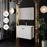 Karen Banyo Mimoza 80 Cm Lavabolu,Aynalı Banyo Dolabı Seti,Mdf Seramik Lavabo Dahil,Beyaz,Mdf Teşhir
