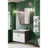 Karen Banyo Retro Gümüş-Beyaz Lavabolu Banyo Dolabı 65 cm Seramik Lavabo ile Yonga Levha Malzeme