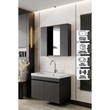 Karen Banyo Tuana Banyo Dolabı Seti 80 Cm, Mat Antrasit, Lavabo Dahil, Lavabolu