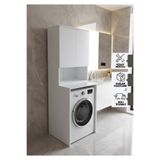 KAREN BANYO Tuna Çamaşır Makinesi Dolabı, Alt Üst Set, Kapaklı, Banyo Dolabı Beyaz