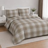 Karen Home %100 Pamuk Çift Kişilik Lastikli Çarşaflı Nevresim Takımı | Kahverengi Ekose - 200 x 220 cm