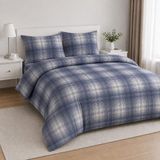 Karen Home %100 Pamuk Çift Kişilik Lastikli Çarşaflı Nevresim Takımı | Lacivert Ekose - 200 x 220 cm
