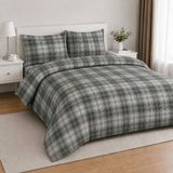 Karen Home %100 Pamuk Çift Kişilik Lastikli Çarşaflı Nevresim Takımı | Yeşil Ekose - 200 x 220 cm