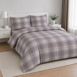 Karen Home %100 Pamuk Çift Kişilik Lastkli Çarşaflı Nevresim Takımı | Mürdüm Ekose - 200 x 220 cm