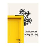 Karenza Home Dekoratif Siyah Çiçek Motifli Kapı Üstü Süsü – Ahşap Duvar Dekoru 20x20 cm- Hediyelik Dekoratif Süs