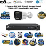 KARER 5 Kameralı 5 MP Ultra HD Sesli AHD Güvenlik Kamera Seti - Gece Renkli 320GB HDD 8 Kanal DVR Tam Paket - Beyaz