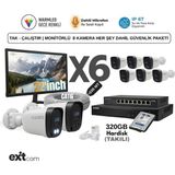 Karer 6 Kameralı Full HD IP Güvenlik Kamera Seti – 10 Kanal NVR, 320GB HDD, 1 Top CAT6, 8 Port PoE Switch ve 20" Full HD Monitör - Beyaz