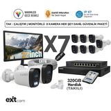 Karer 7 Kameralı Full HD IP Güvenlik Kamera Seti – 10 Kanal NVR, 320GB HDD, 100 Metre CAT6, 8+2 PoE Switch ve 20" Full HD Monitör - Beyaz