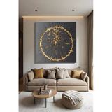 Karetekli Kanvas Duvar Tablosu Modern Salon Mutfak Yatak Odası Ofis Gold Black Art Soyut Çatlama