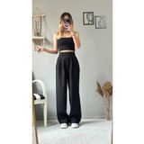 KAREX MODA KADIN SİYAH YÜKSEK BELİ CIRTLI PALAZZO KUMAŞ PANTOLON 1.KALİTE