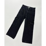 Kargo Cepli Geniş Paça Jean Denim Siyah Kız Çocuk Pantolon - 7 - 8 Yaş