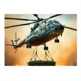 Kargo Taşıyan Helikopter Dekoratif ahşap Tablo 25cmX 35cm
