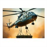 Kargo Taşıyan Helikopter Dekoratif ahşap Tablo 50cmX 70cm