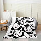 Karikatür Panda Flanel Polar Battaniye Çift Kişilik 152 cm x 200 cm Çocuklar Sevimli Hayvan Tüm Sezon Yatak Battaniyesi Erkek Gençler için Siyah Beyaz Tüylü Battaniye Panda Ayı Baskılı Peluş Battaniye