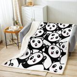Karikatür Panda Polar Battaniye Çift 152 cm x 200 cm Çocuklar Sevimli Hayvan Peluş Battaniye Erkek Gençler için Siyah Beyaz Sherpa Battaniye Panda Ayı Baskılı Bulanık Battaniye Oda Dekoru