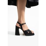 Karınca 1-935 11 Cm Kalın Topuk Platform Siyah Saten Renk Abiye-gelin Ayakkabısı