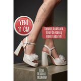 Karınca En Rahat Gelin Ayakkabısı - Tül Toka Tasarım Kalın Topuklu Gelinlik Ayakkabı