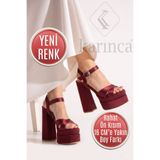 Karınca Kına Gecesi Ayakkabısı - Bordo Saten Yüksek, Kalın Topuklu Abiye Gece Ayakkabısı
