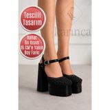 Karınca Özel Tasarım Siyah Abiye-Gelin-Kına-Düğün Ayakkabısı - 15-16 cm Yüksek Topuklu Ayakkabı - 7-9950